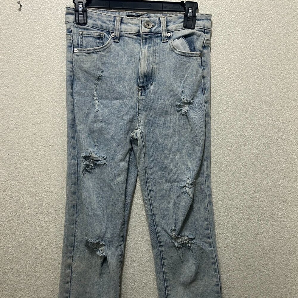 Kendall & Kylie "icon high rise straight" leg distressed jeans, size 5 (27")
